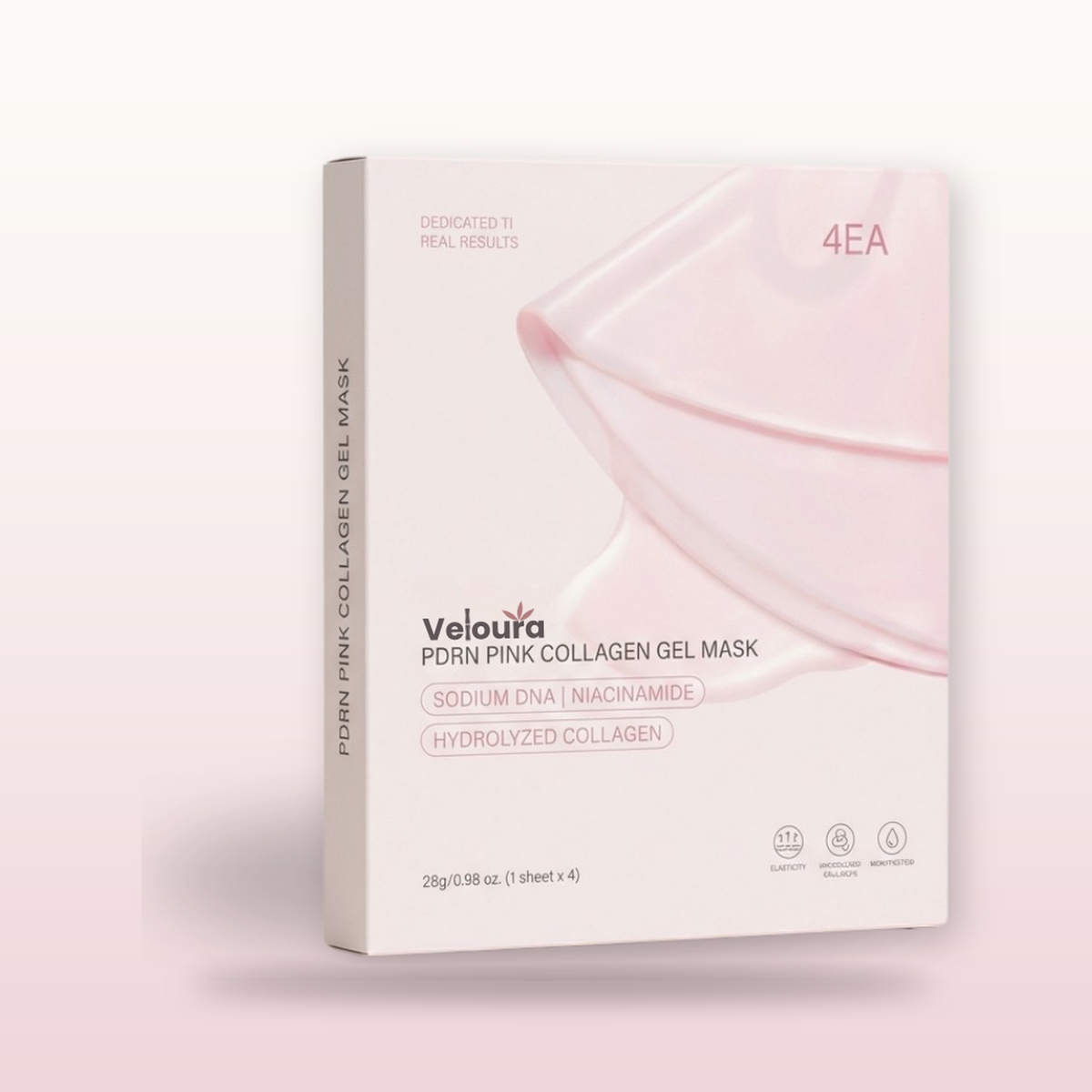 Veloura PDRN Collagen Jelly Mask — Pack shot: 4-sheet carton, 28 g